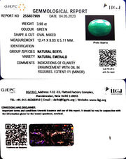 3.98/CT Natural Panna Stone with Govt. Lab Certificate (1221)